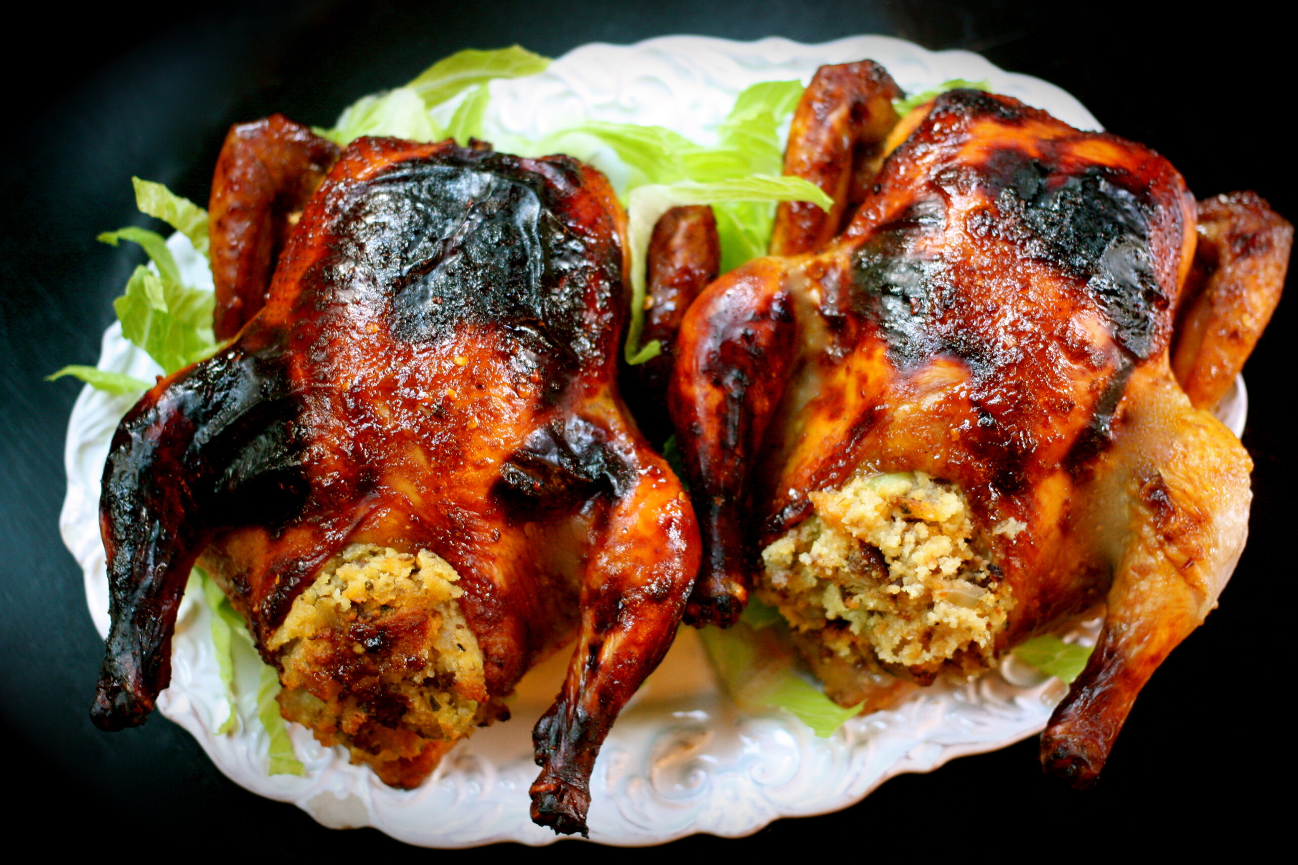 Sweet And Spicy Cornish Game Hens With Cornbread Stuffing